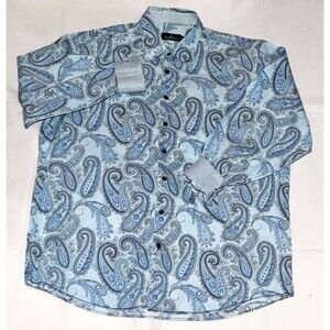Bugatchi Uomo Men's Long Sleeve‎ Button Front Flip Cuff Paisley Shirt Size 2XL